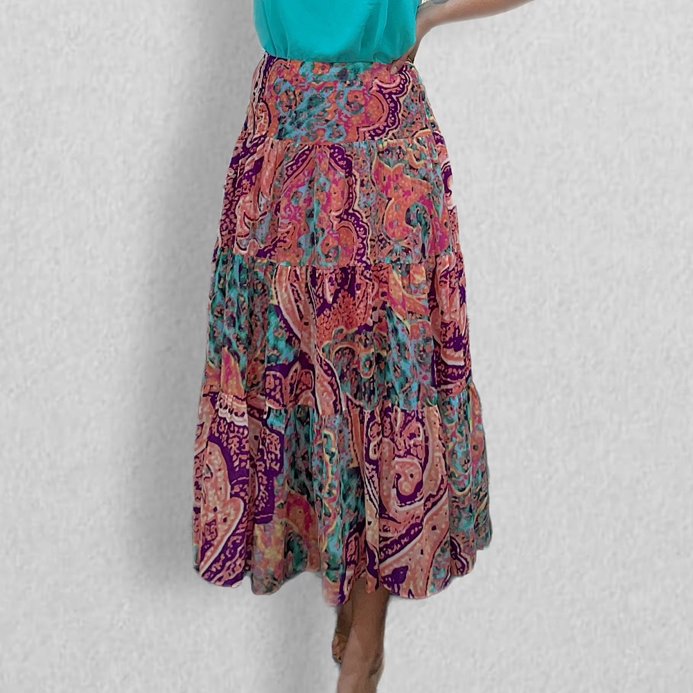 Boho Multicolored Paisley Midi Skirt